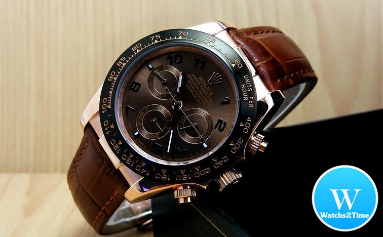 นาฬิกา Rolex Cosmograph Daytona Everose Gold Bezel Ceramic Brown Leather Dial Chocoloate New Series 2012
