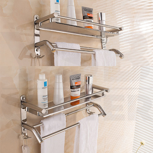 ชั้นวางของ ชั้นวางของติดผนังพร้อมราวแขวน ชั้นวางของในห้องน้ำ ชั้นวางสแตนเลส304 รุ่น C1L023- C1L025