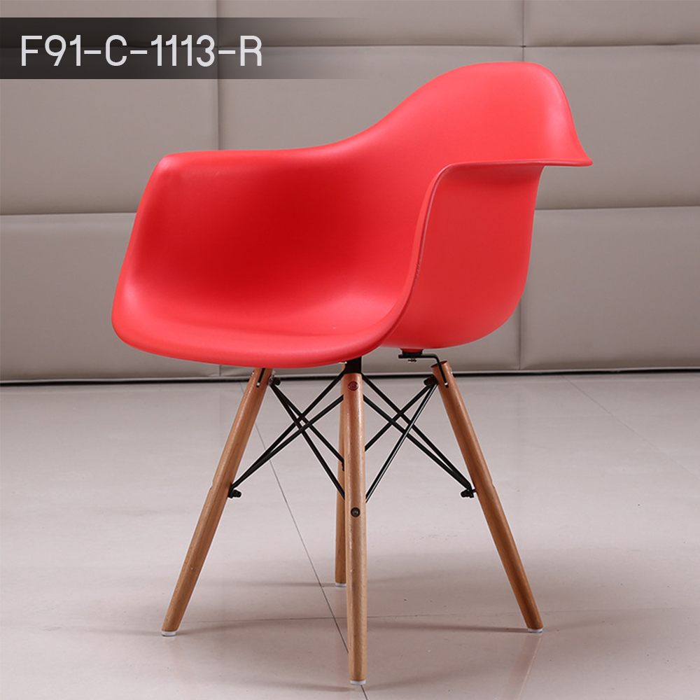เก้าอี้ ที่นั่งพลาสติกมีที่พักแขนสไตล์โมเดิร์น ขาไม้บีช ขนาด 55x60x81 cm. รุ่น F87 - F91