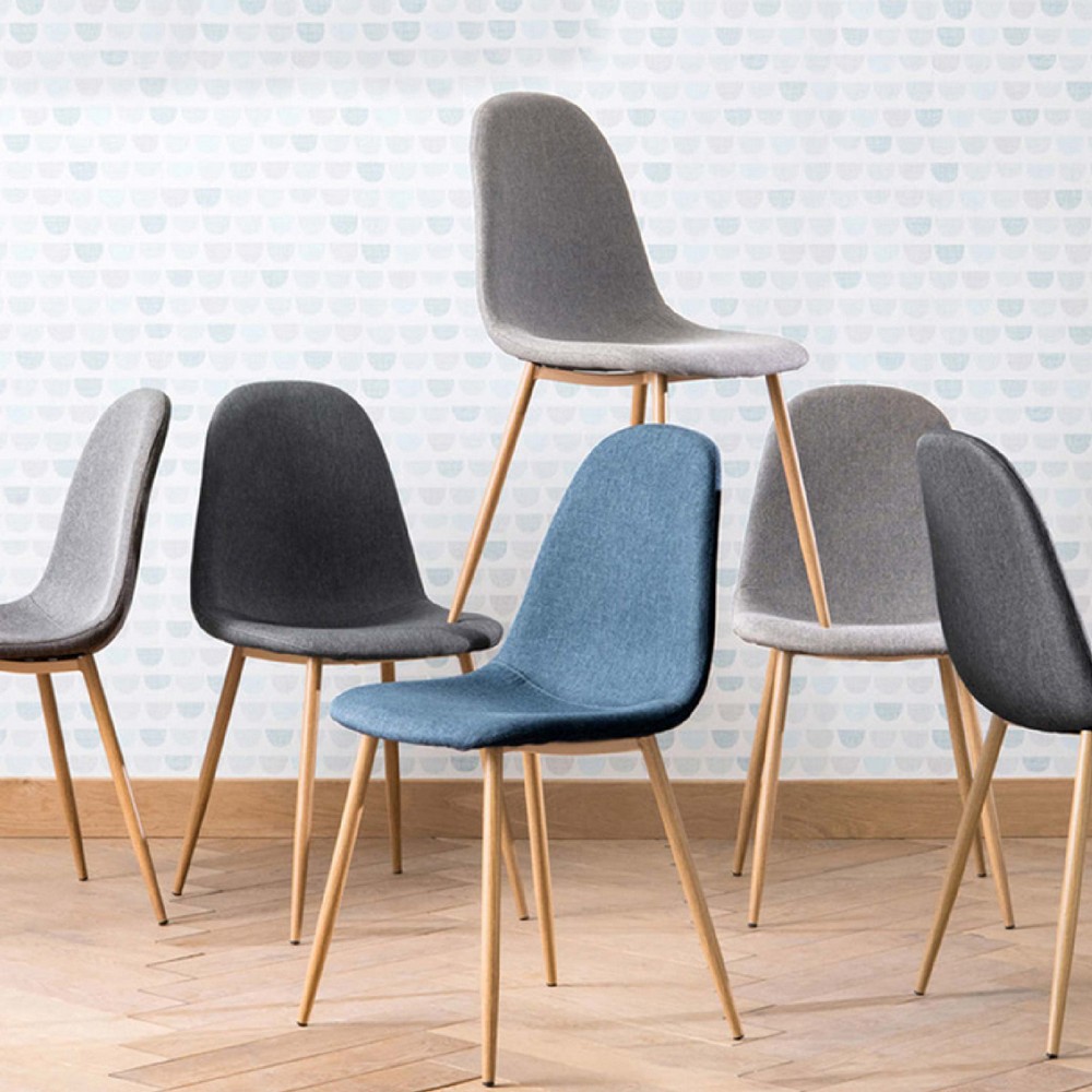 เก้าอี้เบาะผ้าเสริมฟองน้ำ โมเดิร์น รับแขก ขาโลหะหุ้มลายไม้ แข็งแรง YL195 - YL196