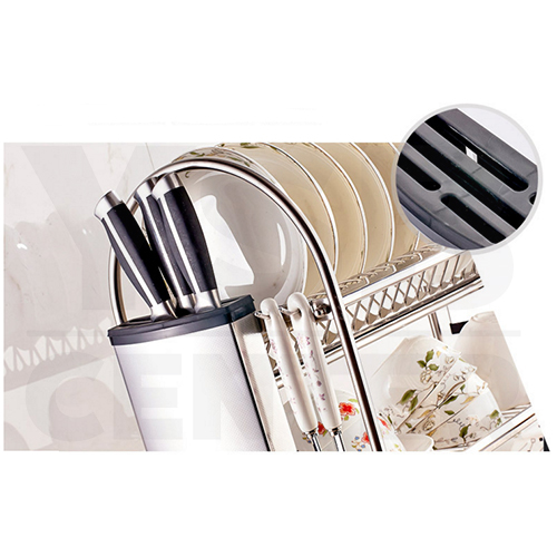 ชั้นวางของในครัว สแตนเลส 304 แบบ 3 ชั้น พร้อมที่เก็บมีด ที่เก็บช้อนส้อมตะเกียบ กว้าง 55 cm. ลึก 27 cm. สูง 57 cm. รุ่น C1L008-SUS304-355S