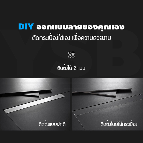 รางระบายน้ำ ตะแกรงสแตนเลส304 กันกลิ่น กันแมลง 2in1 ปูกระเบื้องบนฝาท่อได้ 20cm CL0179 - CL0184