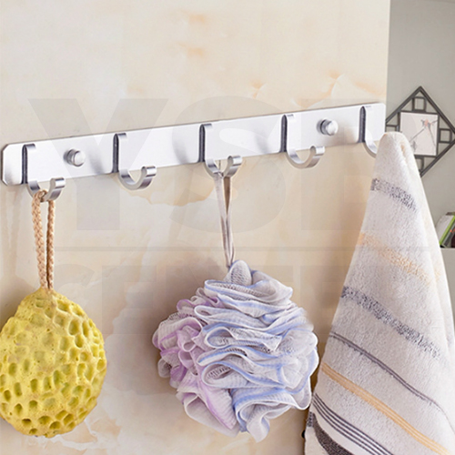 ราวตะขอแขวน อลูมีเนียม 8 ตะขอ พร้อมแผ่นน็อต แบบไม่ต้องเจาะผนัง 2in1 รุ่นC1M083-ALM-8086-08-208