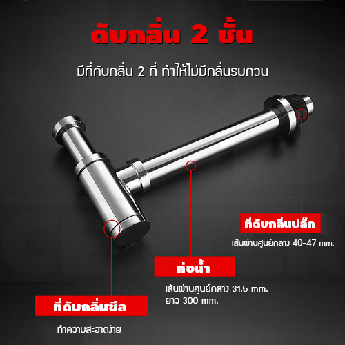 ชุดท่อน้ำทิ้ง ท่อน้ำทิ้งใต้อ่างล้างหน้า ชาร์ปอ่างล้างหน้า ( หัวเรียบ ) รุ่น C1M103 - C1M104