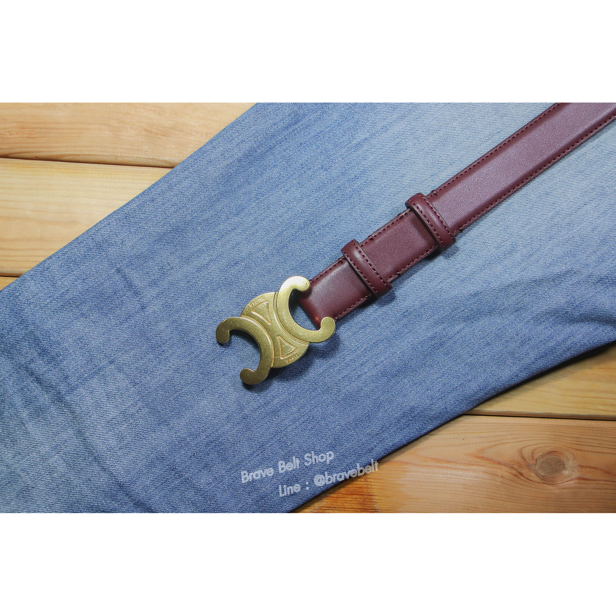 เข็มขัดผู้หญิงเส้นใหญ่สีเลือดหมูสวย