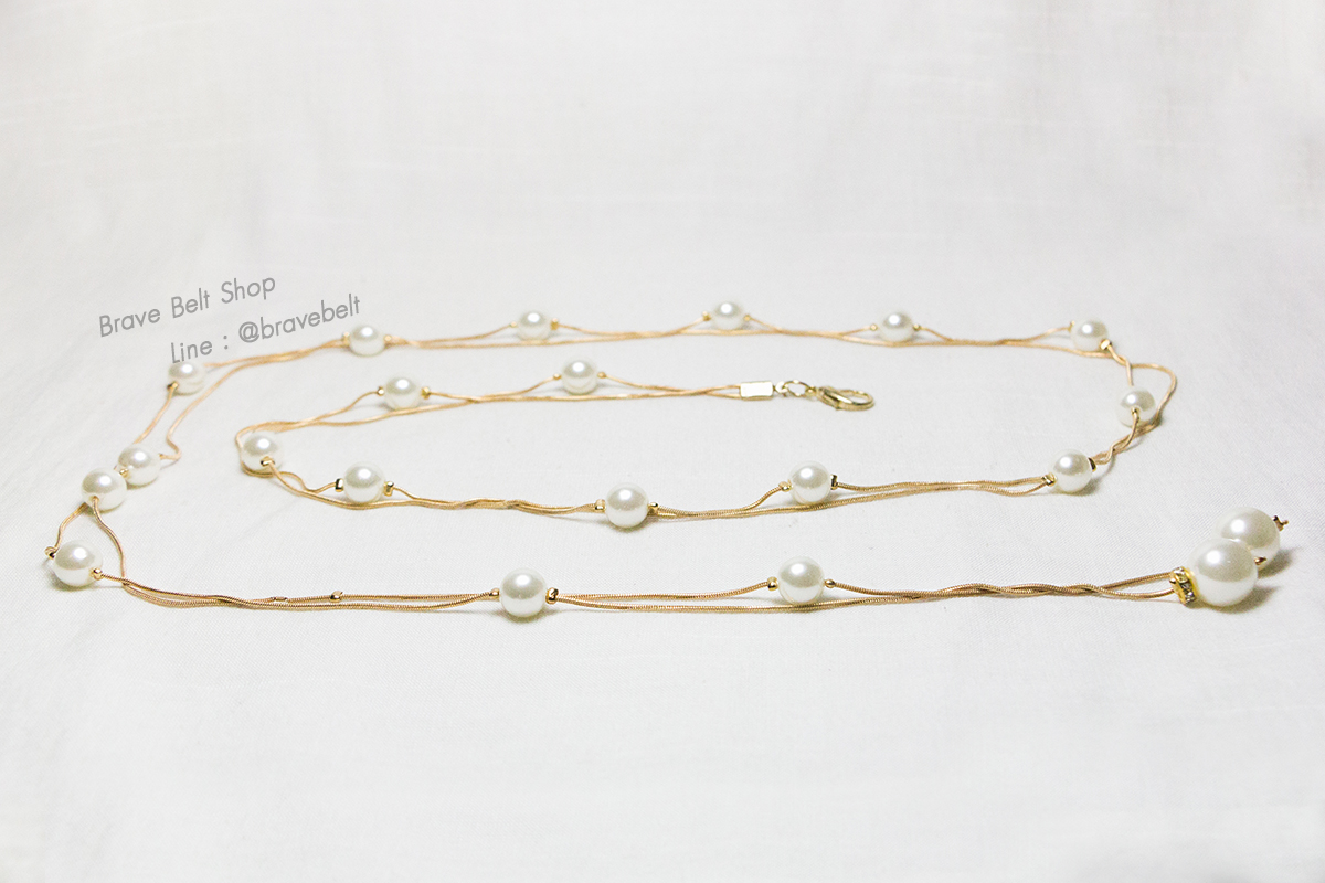 เข็มขัดงานแต่ง เชือกคู่ สายทองสวยไข่มุกเม็ดเล็ก
