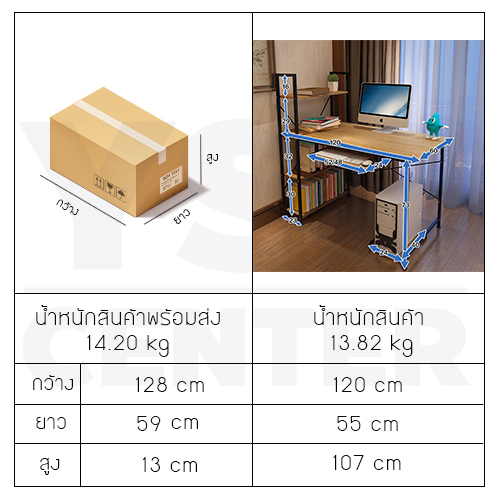 โต๊ะทำงาน โต๊ะคอมพิวเตอร์ พร้อมชั้นวางหนังสือ (สีไม้ดำโครงดำ) ขนาด120X55cm. รุ่น FB0012-H120X55CM-YB
