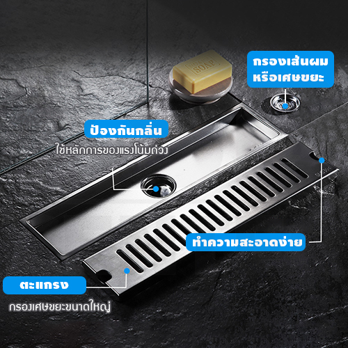 รางระบายน้ำ ตะแกรงระบายน้ำ สแตนเลส304 กันกลิ่น กันแมลง 120cm CL0173 - CL0178