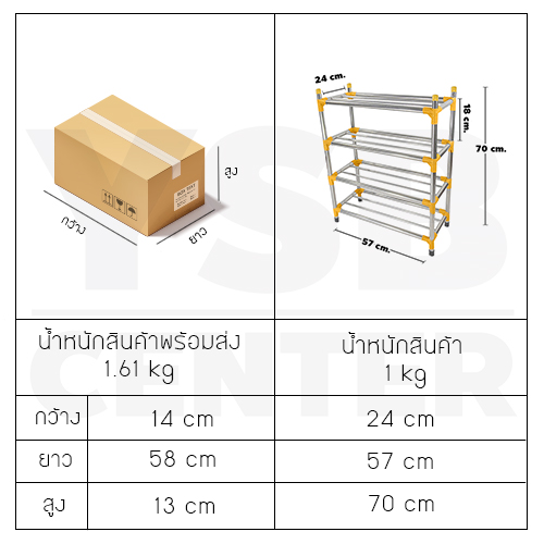 ชั้นวางรองเท้าสแตนเลส 4 ชั้น แบบท่อใหญ่พิเศษ รุ่น CB0045-SR-Y460