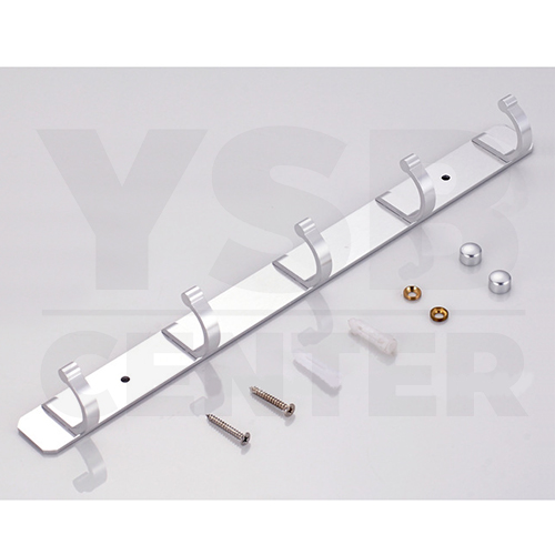 ราวตะขอแขวน อลูมีเนียม 8 ตะขอ พร้อมแผ่นน็อต แบบไม่ต้องเจาะผนัง 2in1 รุ่นC1M083-ALM-8086-08-208