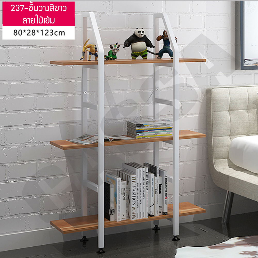 CASSA ชั้นวางของ ชั้นวางหนังสือ อเนกประสงค์ 3ชั้น ประหยัดพื้นที่ ขนาด120x80cm. (สีขาว-ลายไม้) รุ่น 237-D451-80X28X123RW