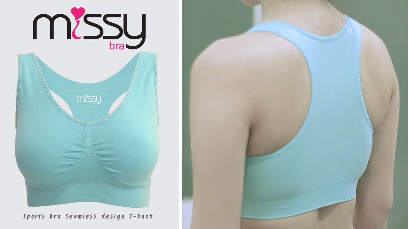 บราสวมสบาย Sport bra สปอร์ตบรา หลังกล้าม T สีฟ้า S/M/L