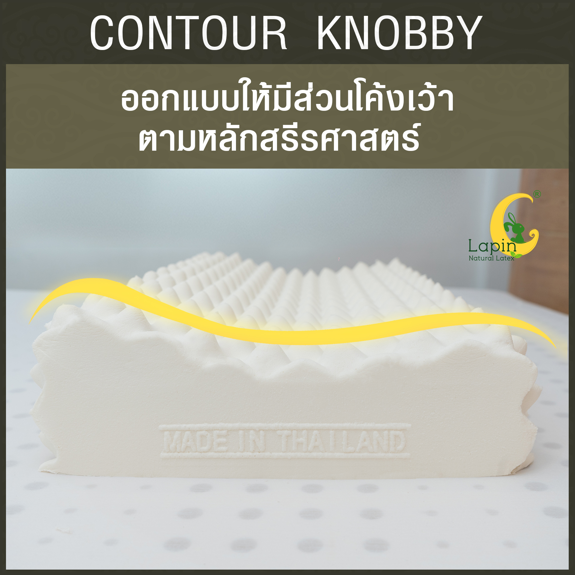 หมอนยางพาราแท้ 100% (LAPIN) รุ่น คอนทัวร์ น็อบบี้ (CK) (สินค้าขายดี)