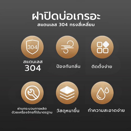 ฝาท่อ ฝาปิดบ่อเกรอะ ฝาปิดท่อส้วม สแตนเลส 304 กันกลิ่น กันแมลง ทรงสี่เหลี่ยม CM0070 - CM0078