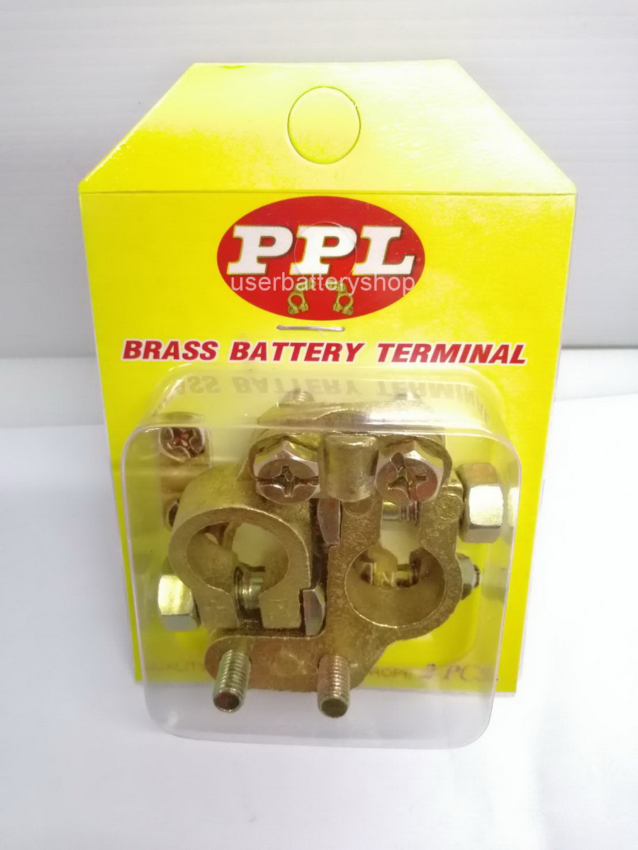 ขั้วแบตเตอรี่ทองเหลืองแท้ แบบฉีด ขั้วบวก ขั้วลบ (+,-) สำหรับไฟ DC 12V.-24V.(แผงสีเหลือง) พร้อมยางหุ้มขั้ว ปลอกตะกั่วเพิ่มขนาด หางปลาทองเหลือง แหวนกันขี้เกลือ หัวน๊อตจานจักร