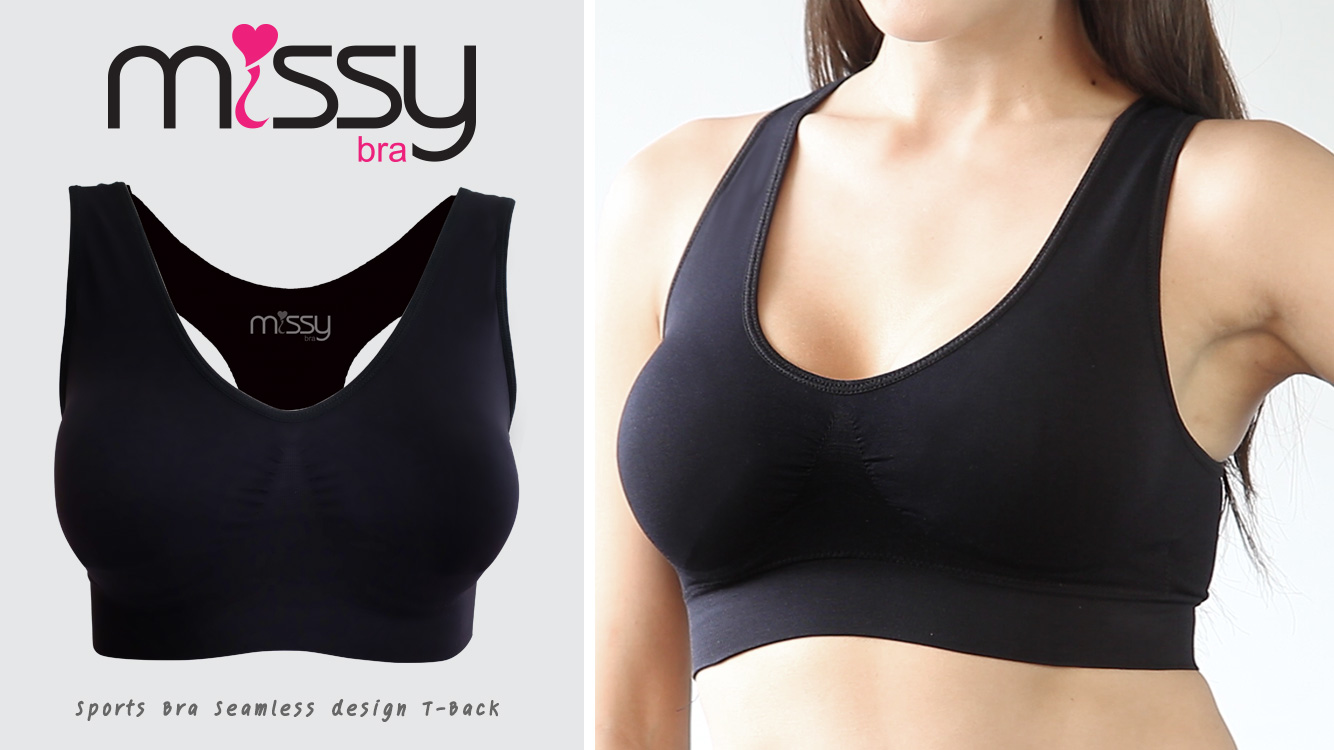 บราสวมสบาย Sport bra สปอร์ตบรา หลังกล้าม T สีดำ S/M/L