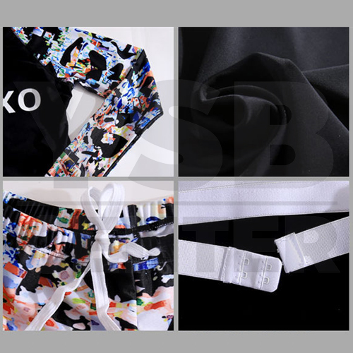 CASSA ชุดว่ายน้ำ ชุดว่ายน้ำผู้หญิง ชุดว่ายน้ำผู้หญิงเซ็ต 2 ชิิ้น กางเกงขาสั้น+ เสื้อแขนยาว (สีดำ ลาย XO)