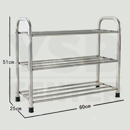 ชั้นวางรองเท้าแสตนเลส 3 ชั้น ท่อขนาดใหญ่ 22 mm แบบหนาพิเศษ รุ่น CB0049-SR-SS201-360