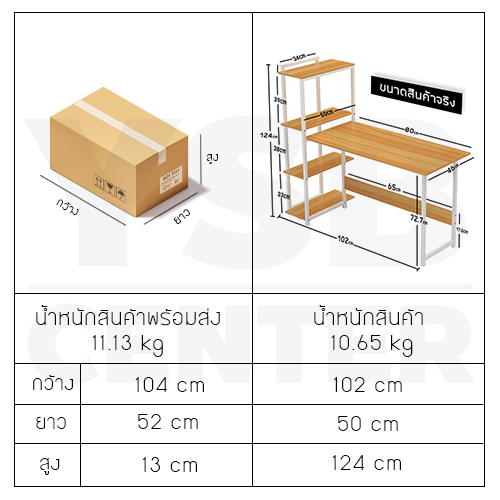 CASSA โต๊ะทำงาน โต๊ะเขียนหนังสือ โต๊ะสำนักงาน พร้อมชั้นวางหนังสือ ขนาด102 x 50cm.
