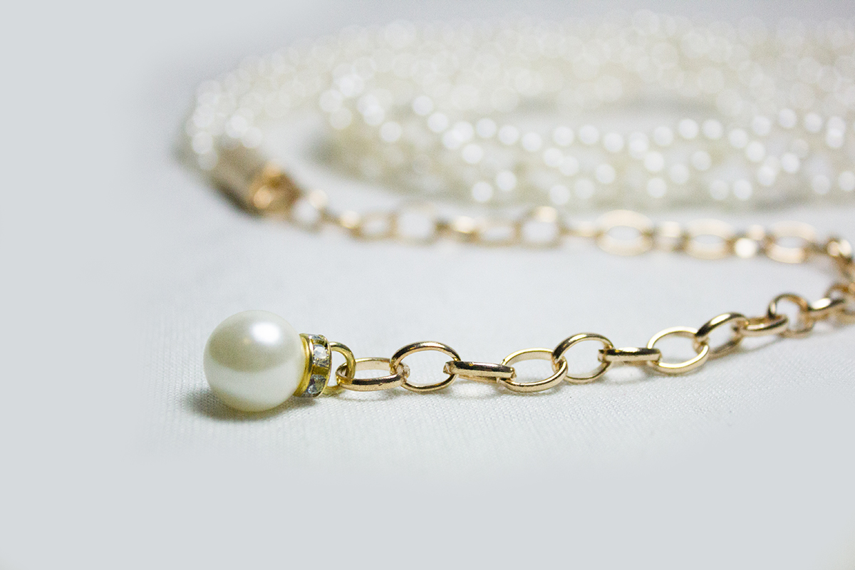 เข็มขัดไข่มุกสายโซ่สวย โซ่สีทองไข่มุกถัก