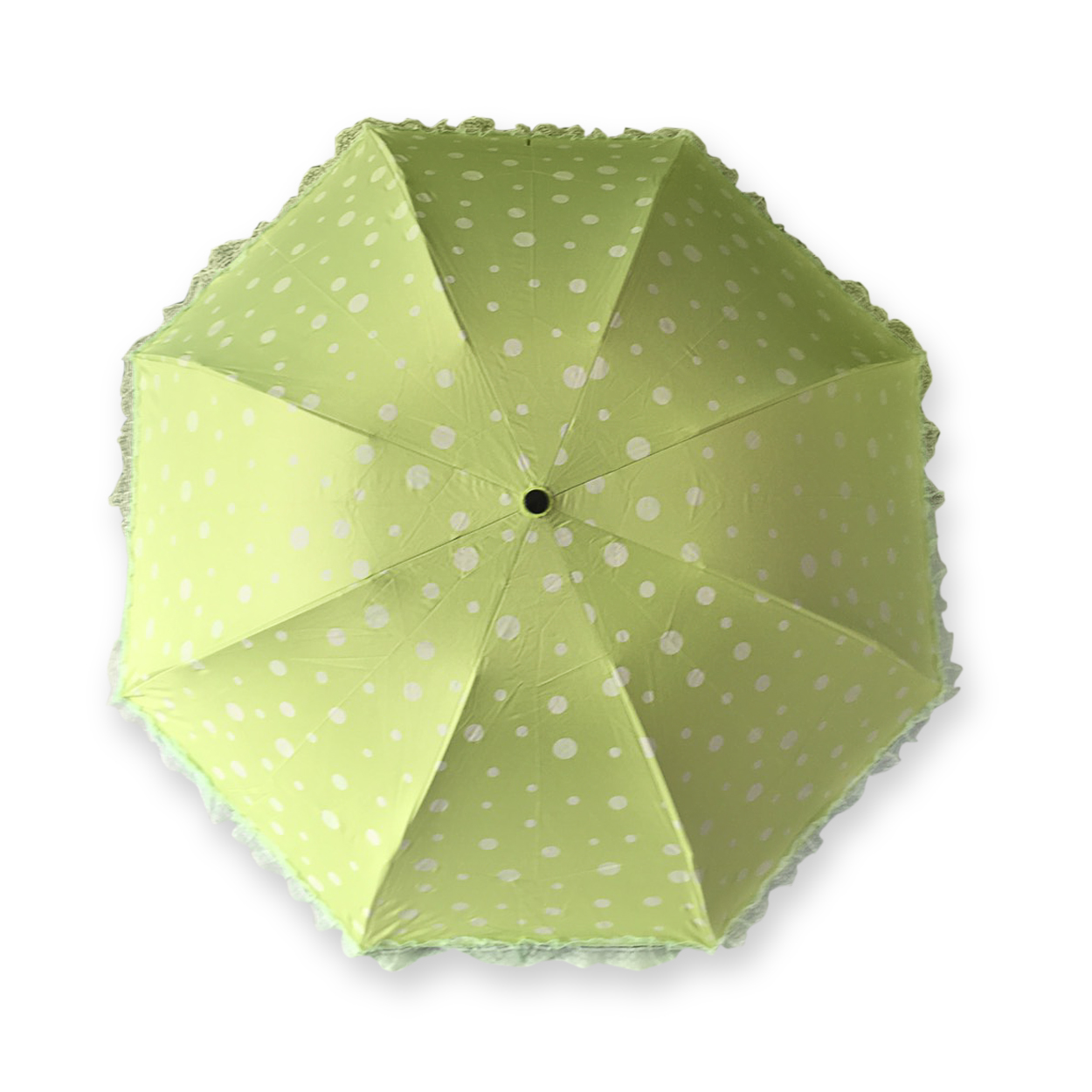 ร่มโค้งแฟชั่นลายจุดโดนแสงเปลียนสีได้ไม้มีระบายยูวีสีดำ