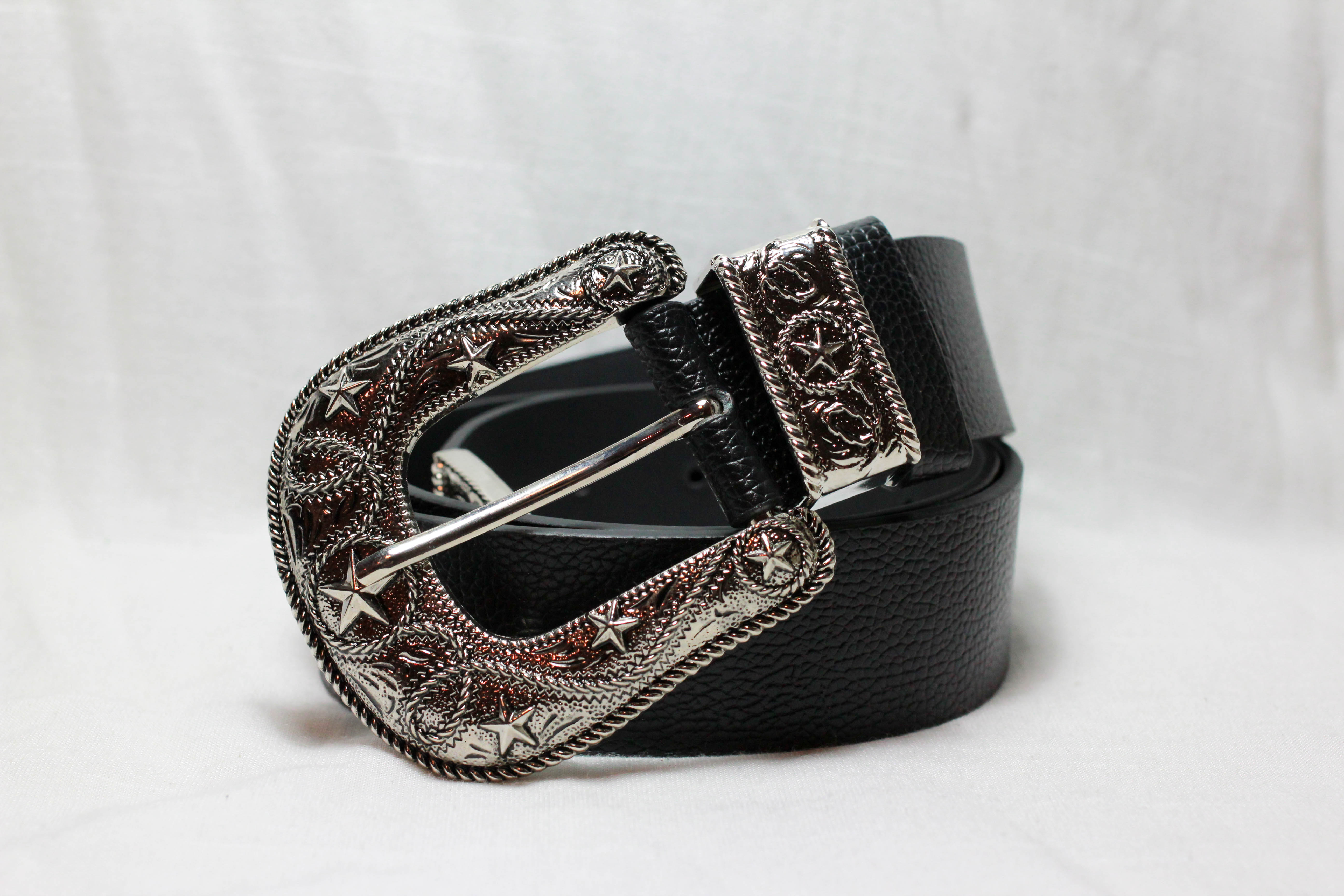 เข็มขัดวินเทจหัวใหญ่ หัวเดียวรูปทรงดาว สาย 1.5 นิ้ว