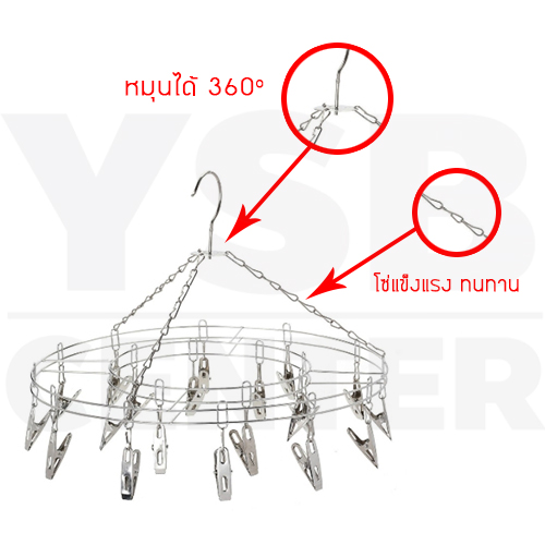 ที่หนีบผ้าสแตนเลส พวงหนีบผ้า ห่วงตากผ้าสแตนเลส แบบกลม 20 ตัวหนีบ รุ่น CB0079-CRC-20