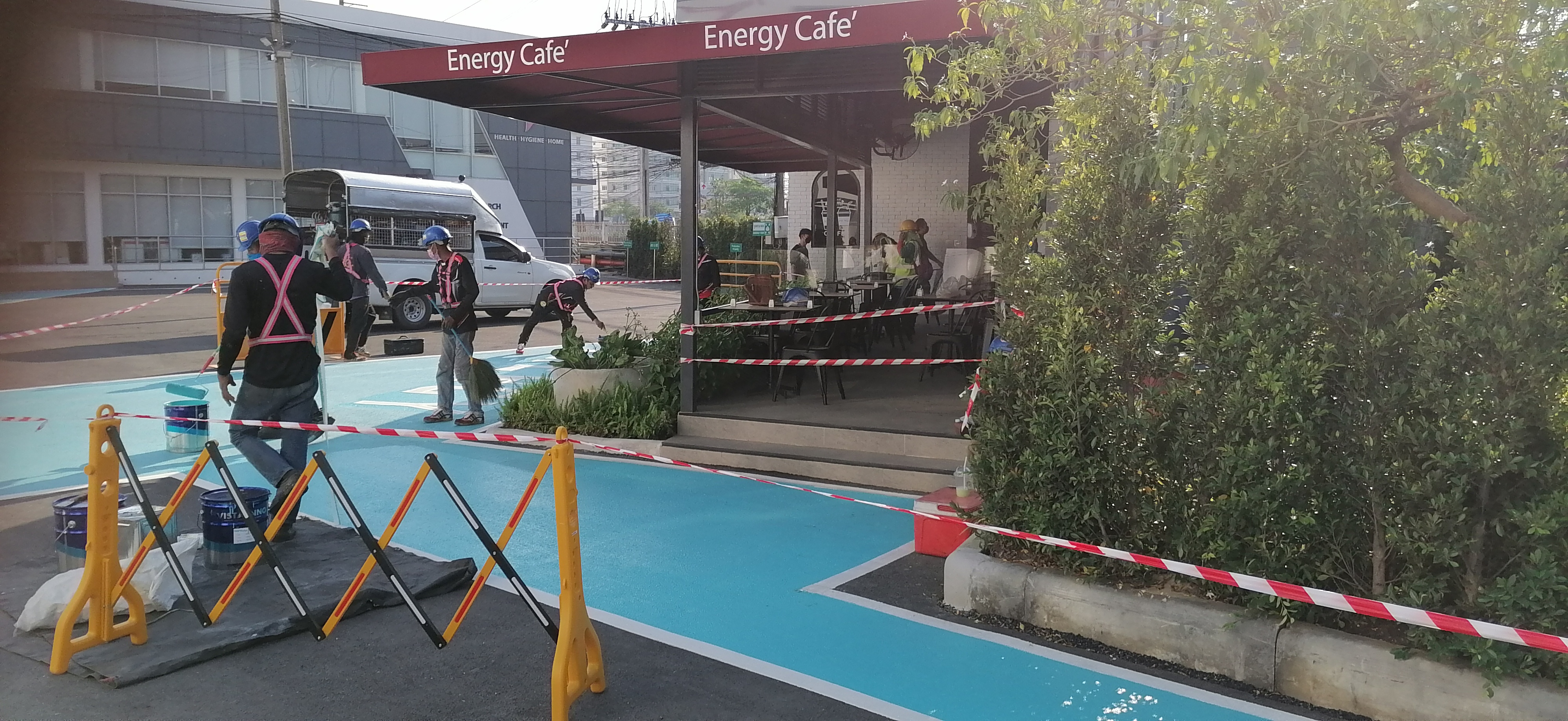 งานตีเส้นจราจรเส้นทางเดินภายในโรงงานสีเทอร์โมพลาสติก