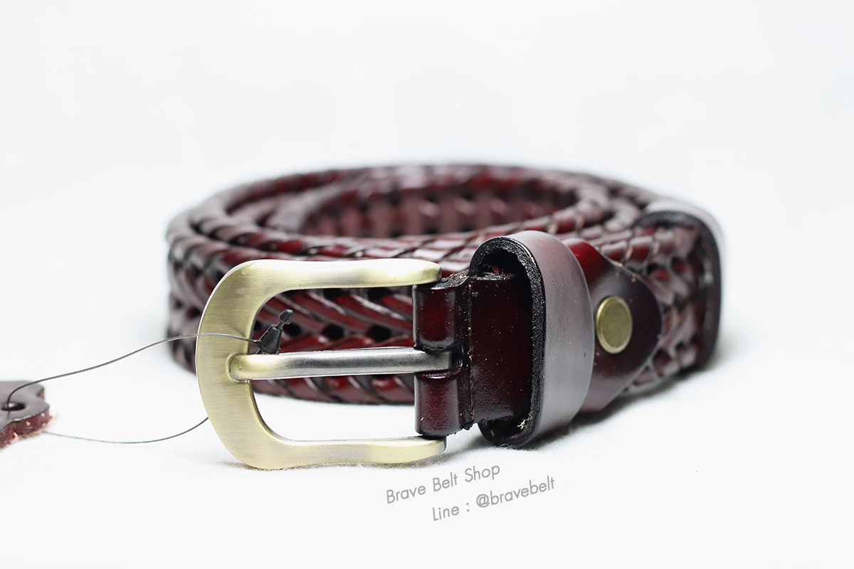 เข็มขัดผู้หญิงสีเลือดหมู ทรงแบบสาน