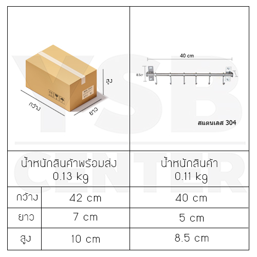 ราวตะขอแขวน สแตนเลส304 แบบ6ตะขอ พร้อมแผ่นน็อต แบบไม่ต้องเจาะผนัง 2in1 รุ่นC1M060-SUS304-T146-408
