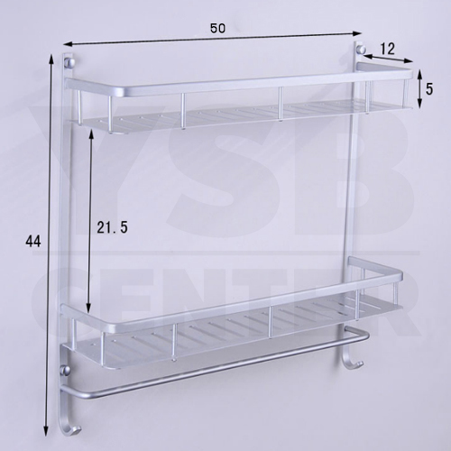 ชั้นวางของ อลูมิเนียมในห้องน้ำ2ชั้น ติดผนัง 50cm. พร้อมราวแขวนอเนกประสงค์ รุ่นC1L059-ALM-8029-250