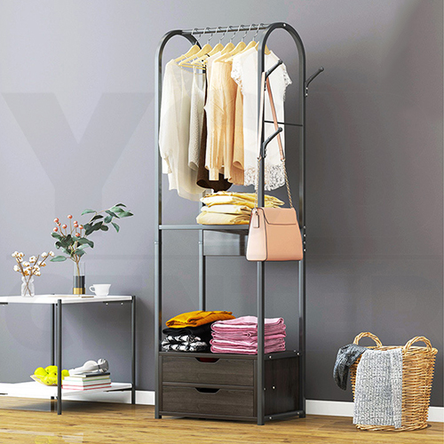 ราวแขวน ราวแขวนเสื้อผ้า ที่แขวน หมวก กระเป๋า พร้อมลิ้นชักเก็บของ 2 ชั้น สูง 170 cm