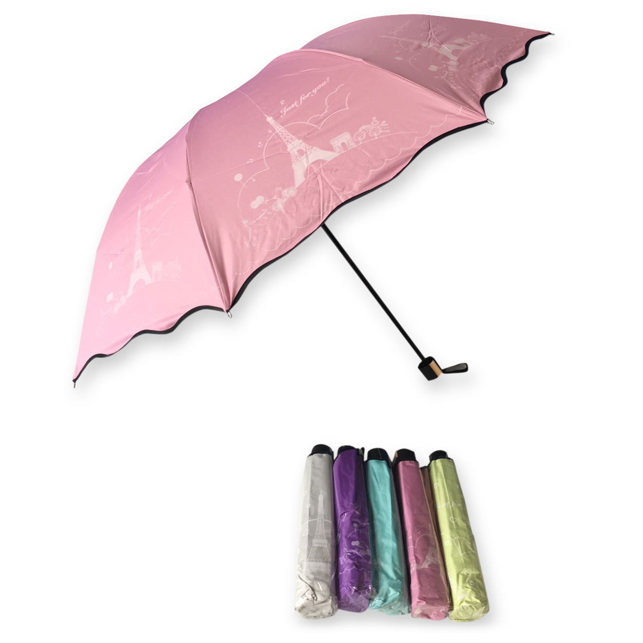 ร่มโค้งแฟชั่น24นิ้วยูวีสีดำ รหัส 1617-1