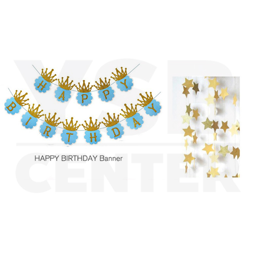 ชุดธงวันเกิดมาพร้อมอุปกรณ์ตกแต่ง ธงวันเกิด Happy Birthday ป้ายวันเกิด ธง HBD อุปกรณ์งานปาร์ตี้ B354-HG-BLUE