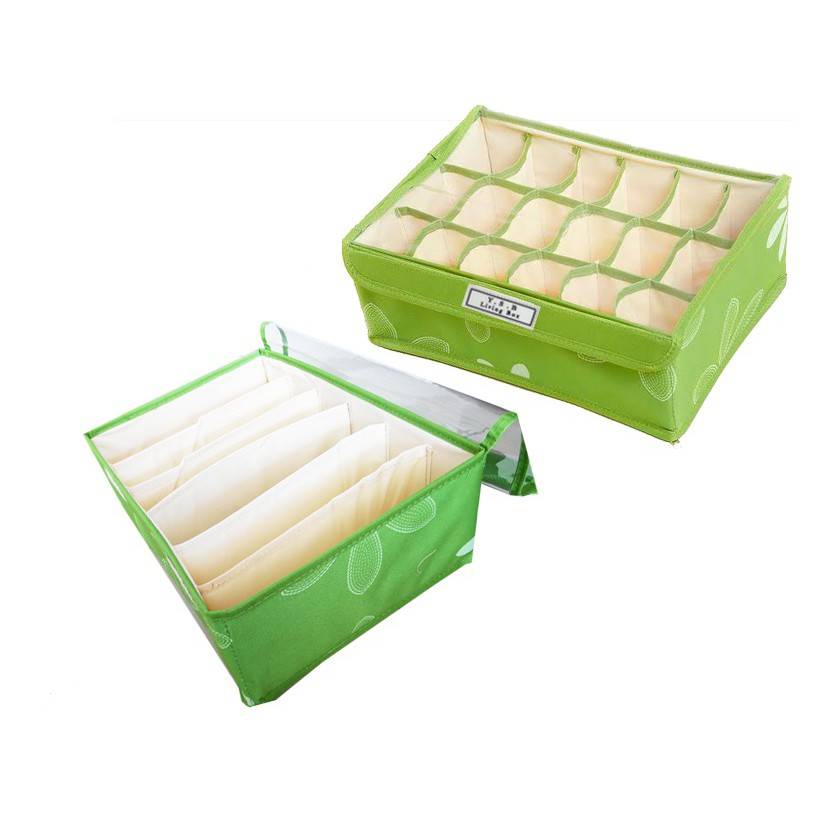 กล่องผ้า กล่องอเนกประสงค์ กล่องใส่ชุดชั้นใน 2 ชิ้นแบบ 6 ช่อง + 18 ช่อง