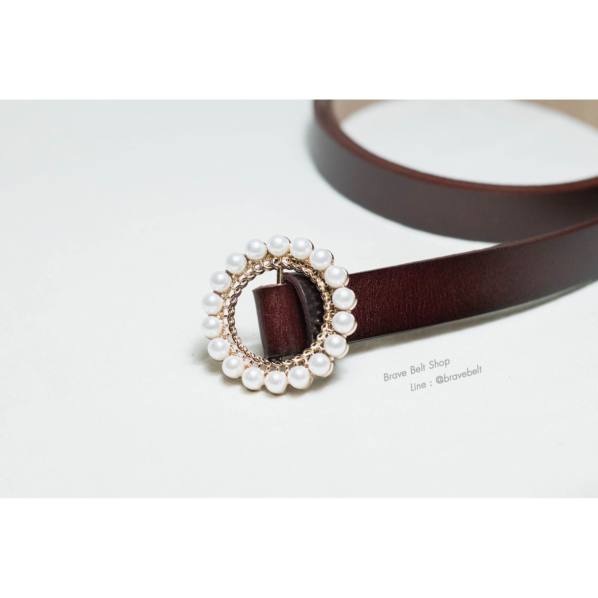 เข็มขัดแฟชั่นน่ารักผู้หญิงหัวไข่มุก ไม่ต้องเจาะ