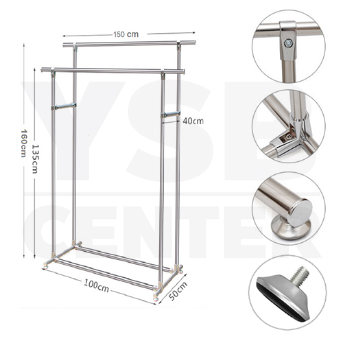 ราว ตากผ้าสเเตนเลส บาร์คู่ ยาว 150 cm. สูง 160 cm. กว้าง 50 cm. รุ่น CB0008-CL-150-2
