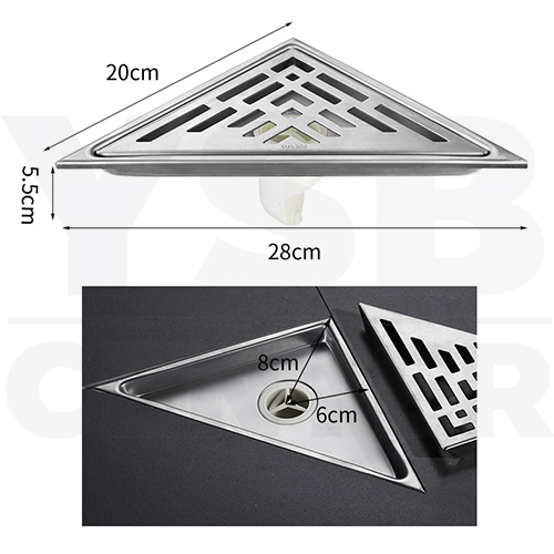 ตะแกรงระบายน้ำ ท่อเข้ามุม ชิดมุม สแตนเลส 304 สามเหลี่ยมเข้ามุม CM0030 - CM0031