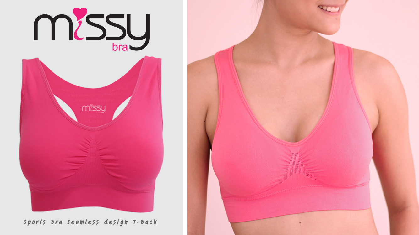 บราสวมสบาย Sport bra สปอร์ตบรา หลังกล้าม T สีชมพูเข้ม S/M/L