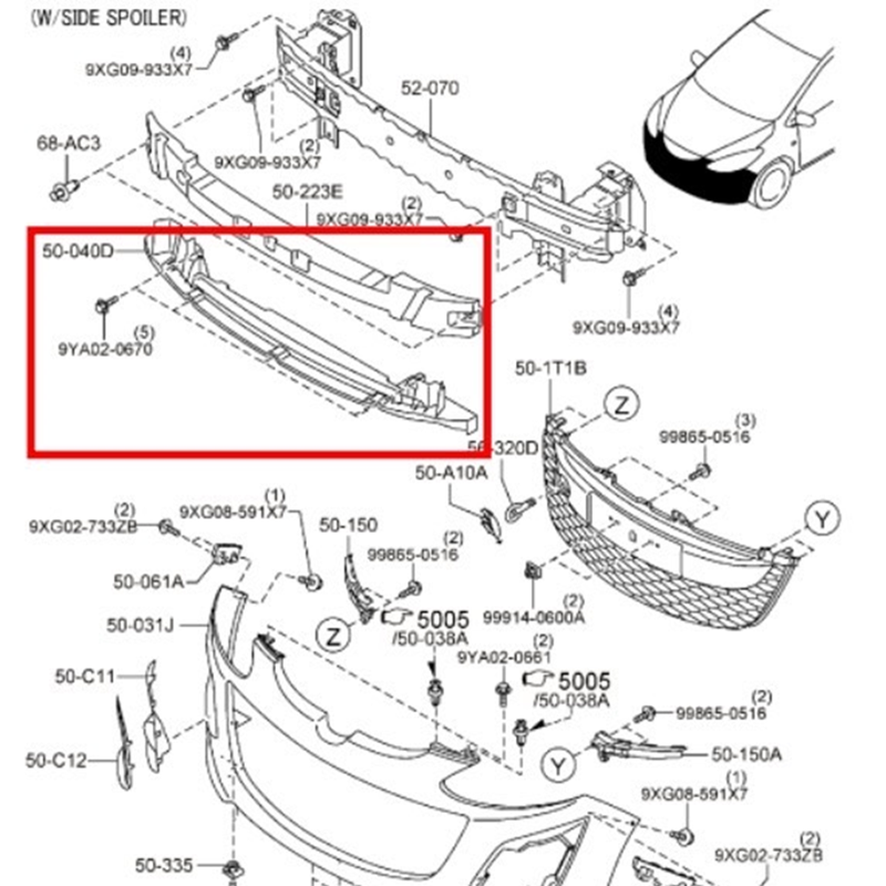 โครงกันชนหน้า/พลาสติกยึดโครงหม้อน้ำ MAZDA2(มาสด้า2) ปี2009-2014 (รหัส:MAZDA02'09)