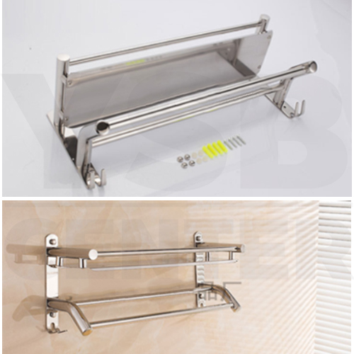 ชั้นวางของ ชั้นวางของติดผนังพร้อมราวแขวน ชั้นวางของในห้องน้ำ ชั้นวางสแตนเลส304 รุ่น C1L023- C1L025