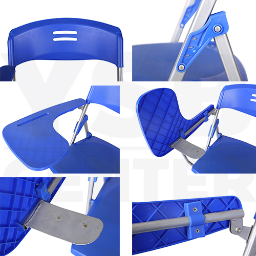 เก้าอี้เลคเชอร์ เก้าอี้ประชุม เก้าอี้เขียนหนังสือ เก้าอี้พับได้ มีที่วางของ น้ำหนักเบา รุ่น F1C015-C-9018AB-BL