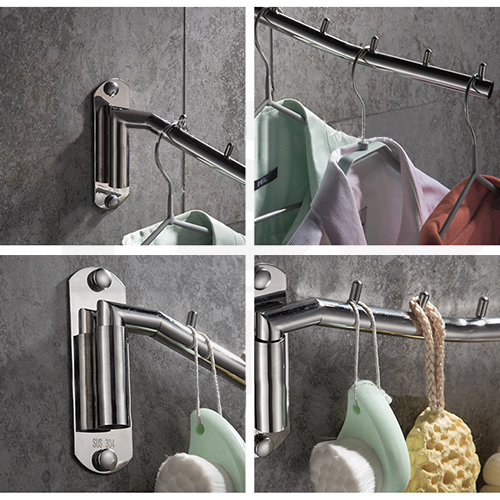 ราวแขวน ราวแขวนสแตนเลสแท้ ราวแขวนผ้าในห้องน้ำแบบบาร์ หมุนได้ 180 องศา รุ่น C1M133-S304-05