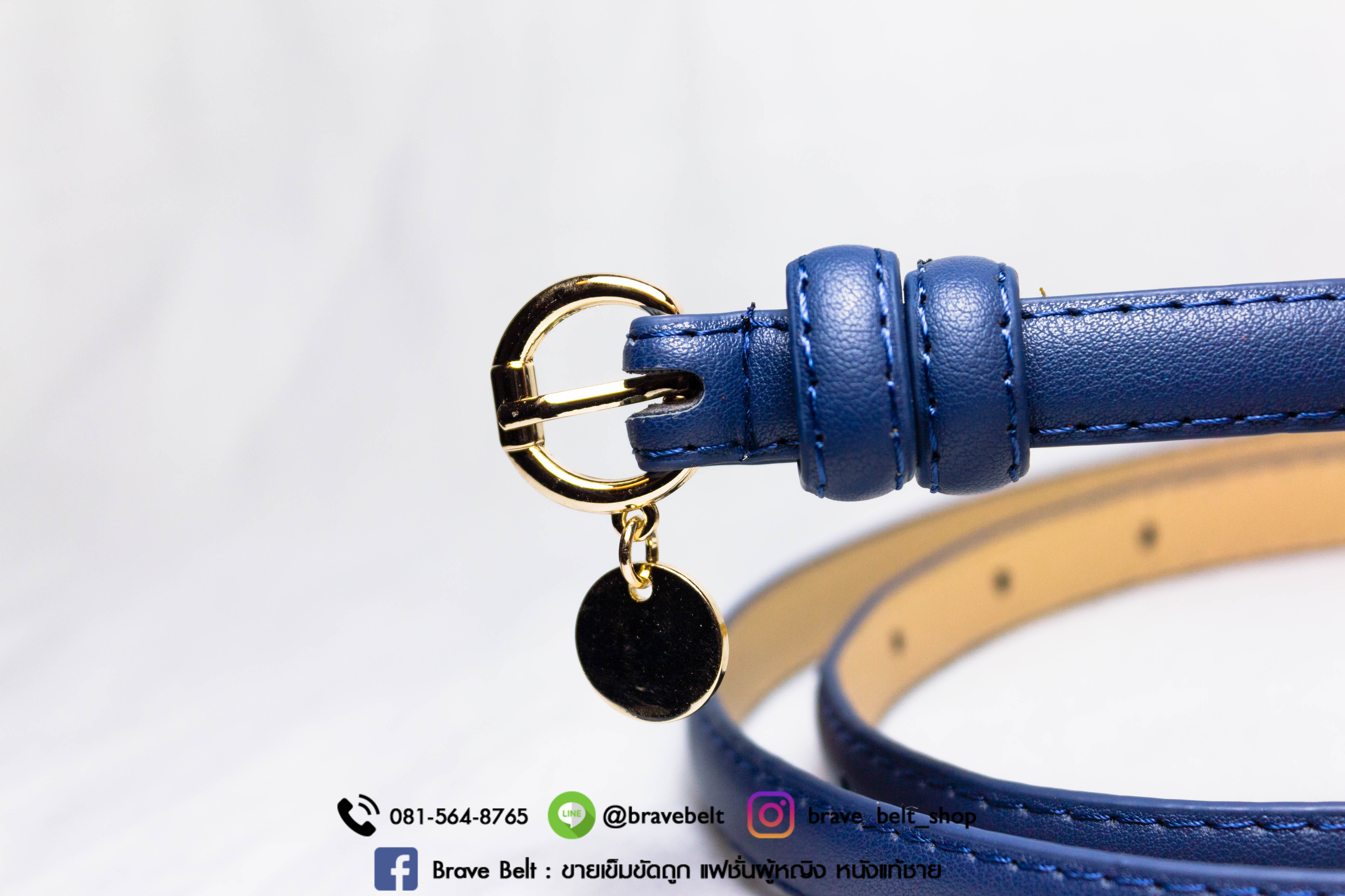 เข็มขัดแฟชั่นผู้หญิง สายกว้าง 1 ซม หัวสีทองปลายห้อย