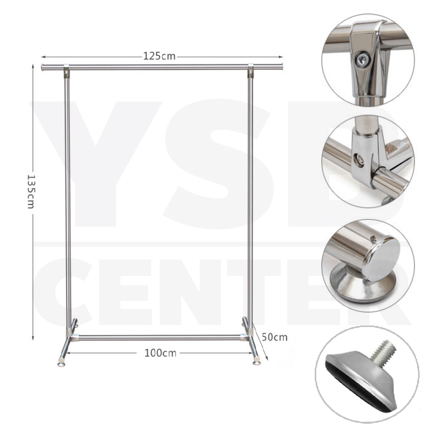 ราวตากผ้าสเเตนเลสบาร์เดี่ยว ยาว 125 cm. สูง 135 cm. กว้าง 50 cm. รุ่น CB0010-CL-125-1
