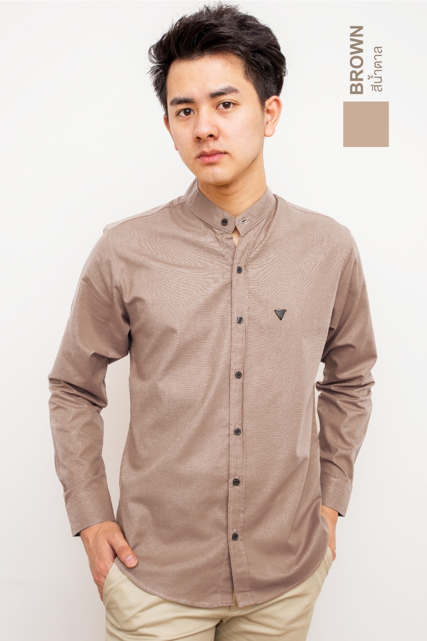 mandarin collar_ฺBROWN_สีน้ำตาล