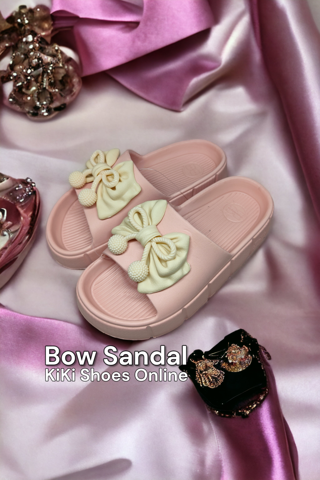 KiKi Shoes - รองเท้าแตะผู้หญิง แบบสวม แฟชั่นสไตล์เกาหลี โบว์ใหญ่ ยี่ห้อ Double น่ารักมาก อัพพื้นสูง นิ่ม เบา สาวสายหวาน ต้องจัดแล้วนะคะ Women Sandal Flip Flop