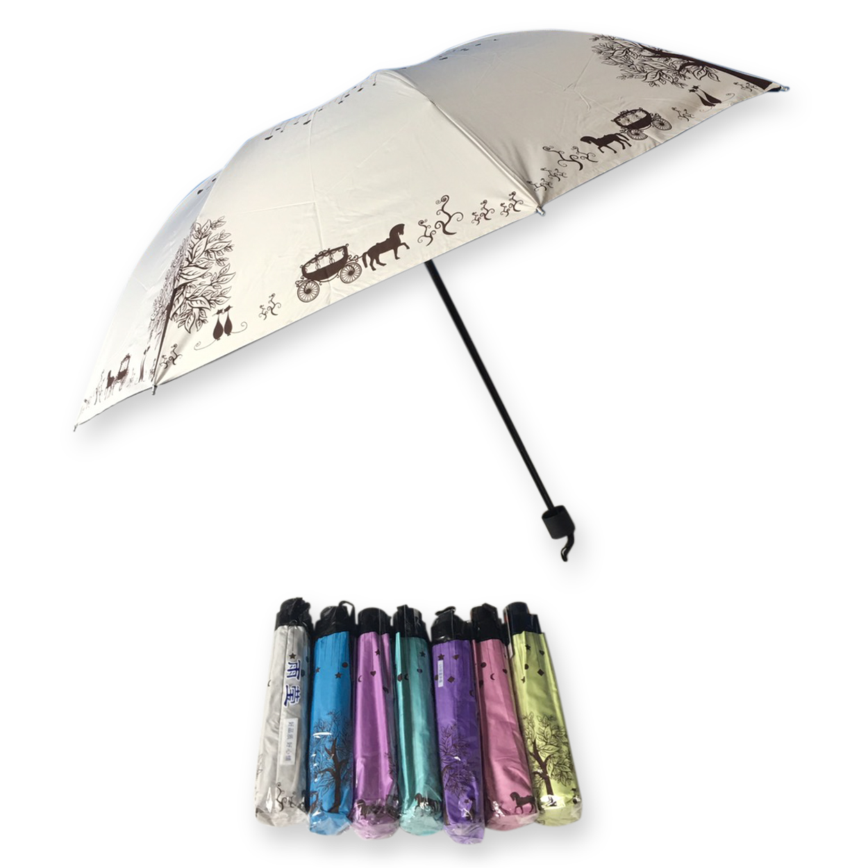 ร่มโค้งแฟชั่น24นิ้วยูวีสีดำ รหัส 1636