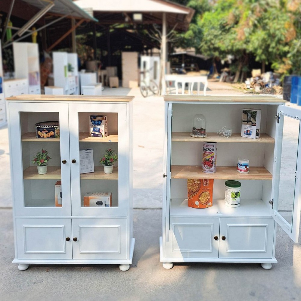 ชั้นวางของ ตู้กระจกเก็บของ พร้อมลิ้นชักสไตล์มินิมอล (ไม่ต้องประกอบ) PT012-CBS-30X120X80