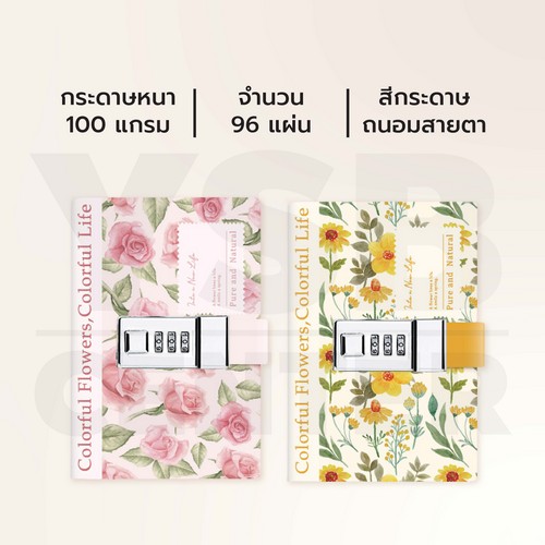 สมุดโน๊ต บันทึก ไดอารี่ เขียน A7 มีเส้น มีที่ล๊อครหัส ปกหนังเทียม พกพาง่าย มีช่องใส่ปากกา J2M008 - J2M009-N